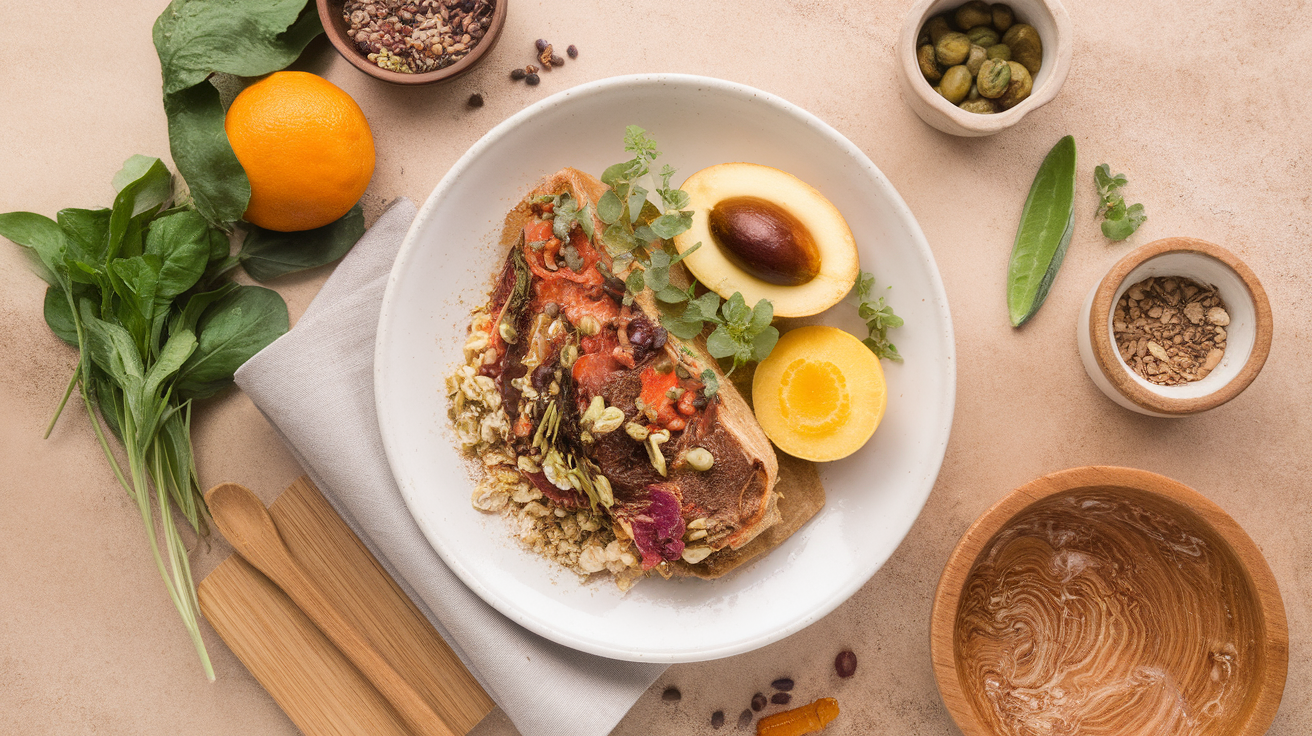 Zdravé trávení - čerstvé potraviny a spokojená žena